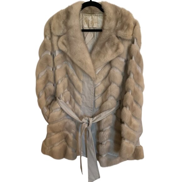 Vintage Furs By Szor & Deider Beige Mink Fur Jacket Belted Waist Old Money - Picture 9 of 16